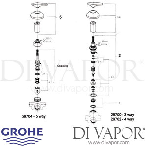 Grohe 29700 - 29702 - 29704 Shower Diverter Valves Spare Parts